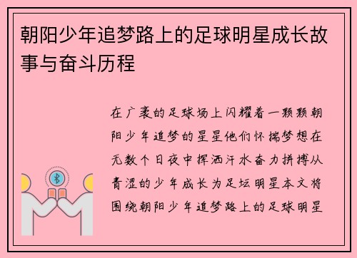 朝阳少年追梦路上的足球明星成长故事与奋斗历程